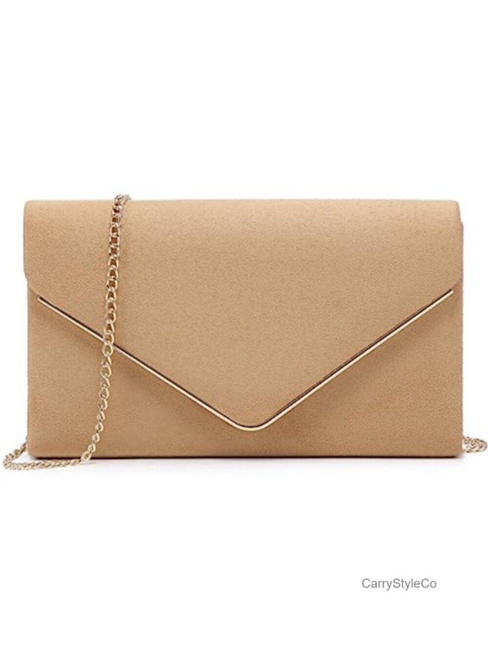 Faux Suede Clutch Evening Bag Gold Chain Formal Party Purse